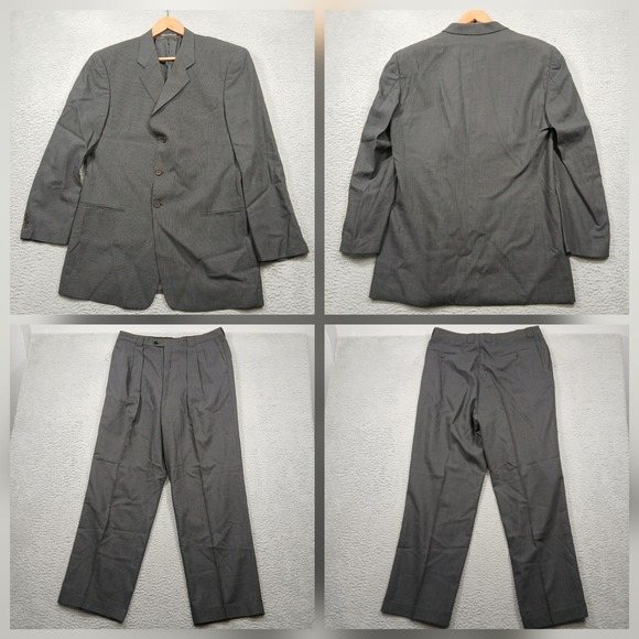 MANT Wool Suit Men's 44L Jacket W39 Pants Gray 2PC Classic Tailored